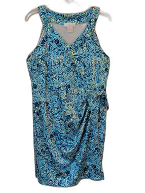 Stella Parker Blue Floral Wrap Dress Women's Size Medium Sleeveless V-Neck